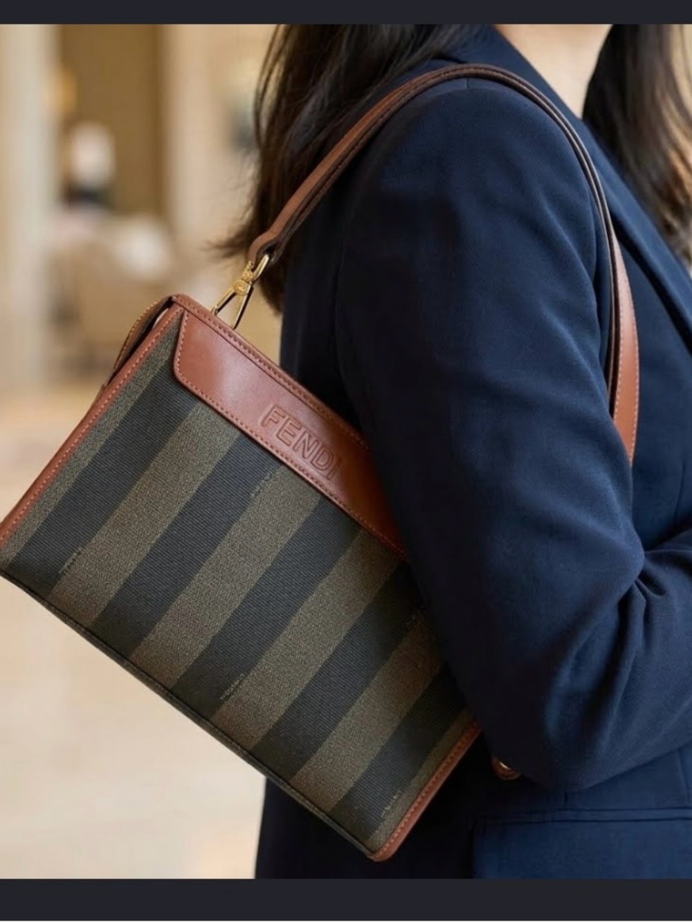 Vintage Fendi Pequin Striped Clutch w/ COA